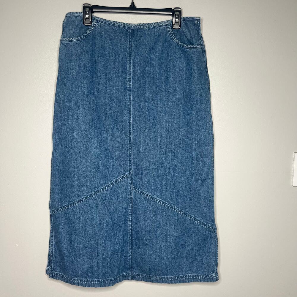 VTG Christopher & Banks Maxi Denim‎ Jean Skirt Sz 14 Country Cottagecore Western